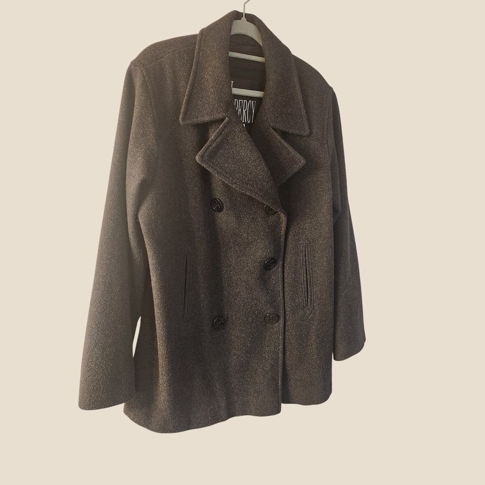 VTG J Percy 100% Merino Wool Charcoal Grey Pea Coat Womens 8 Made in USA